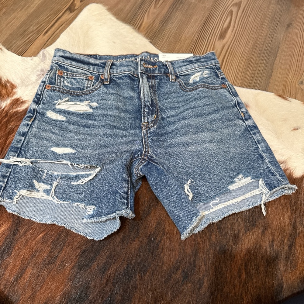 American Eagle Outfitters Blue Distressed Jean Shorts